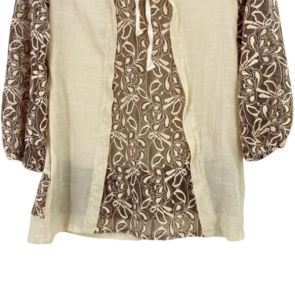 A'Reve Anthropologie Gauze Lace Peasant Shirt Womens Size Small - Picture 6 of 9